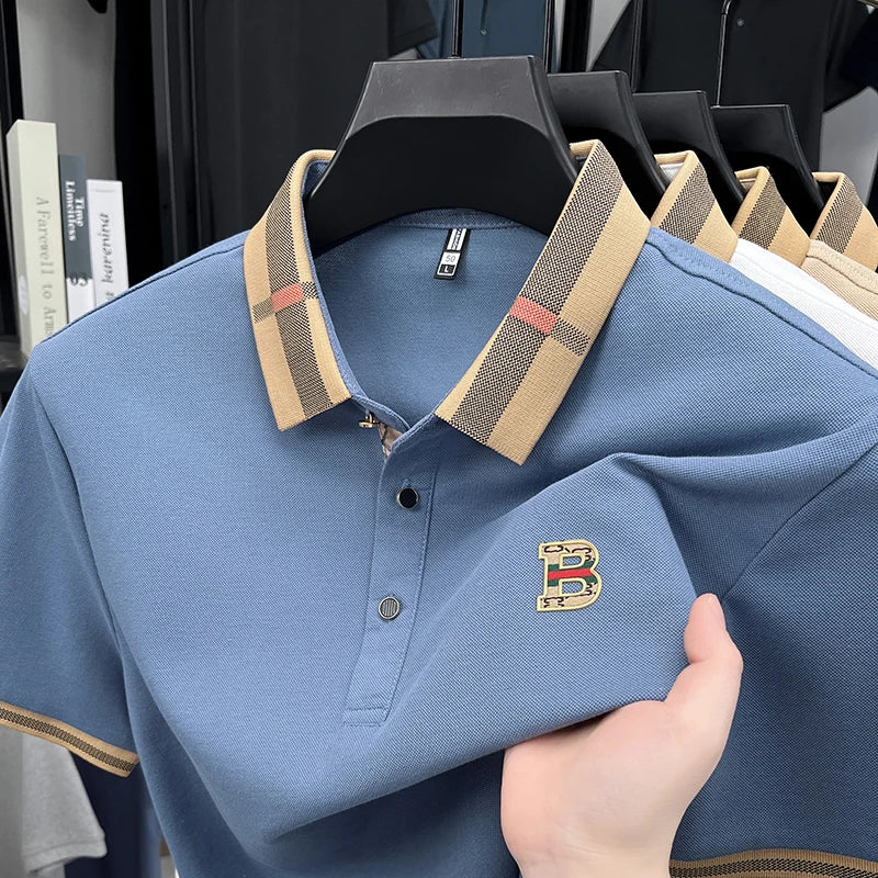 2025 Men's Trendy POLO Short Sleeve Luxury Decoration Brand Luxury Exquisite Relief Craftsmanship Comfortable Business CasualTop