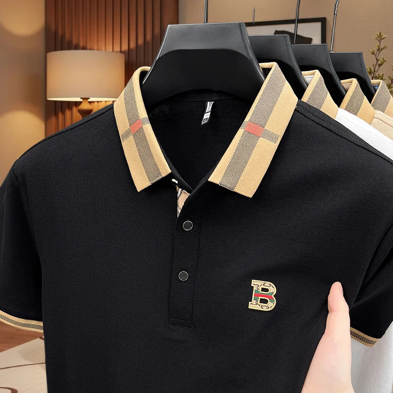 Bestselling brand summer new 100% pure cotton comfortable polo shirt fashionable men's classic letter badge casual short sleeve