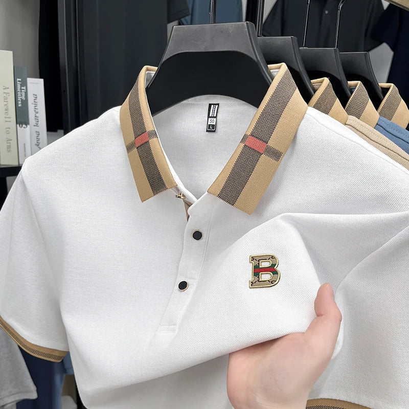 2025 Men's Trendy POLO Short Sleeve Luxury Decoration Brand Luxury Exquisite Relief Craftsmanship Comfortable Business CasualTop